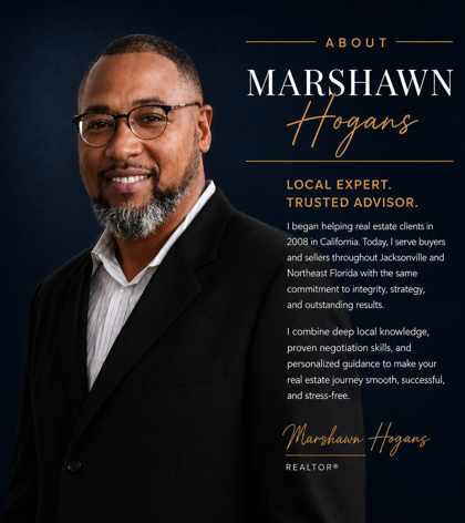Marshawn Hogans, real estate experience beginning in California in 2008 and now serving Jacksonville and Northeast Florida