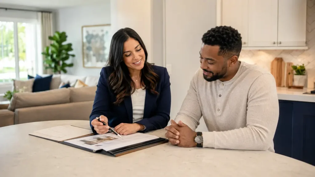 First-time Jacksonville home buyer reviewing a home-buying plan with a real estate professional