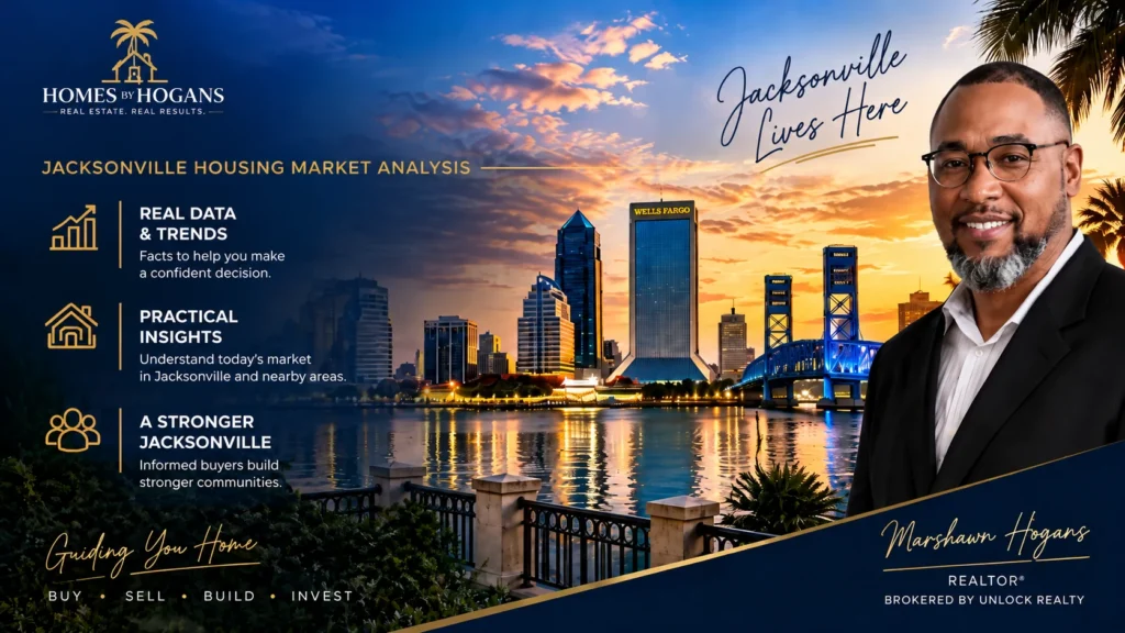 Jacksonville skyline with Marshawn Hogans for a Homes By Hogans housing market analysis